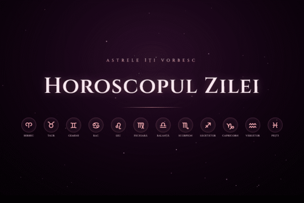 Banner mov cu titlul Horoscopul Zilei și zodii